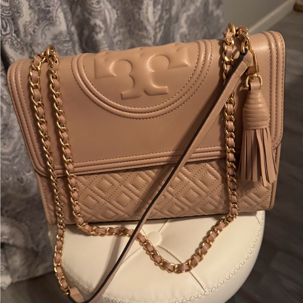 Tory Burch Fleming Convertible Shoulder Bag in Taupe